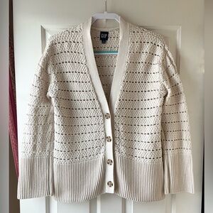 Gap Women's Cream Textured Knit Cotton Cardigan Sweater Sweater Cream Size S
